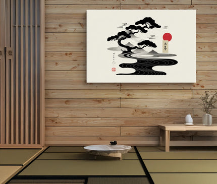 tableau d’art japonais noir et blanc