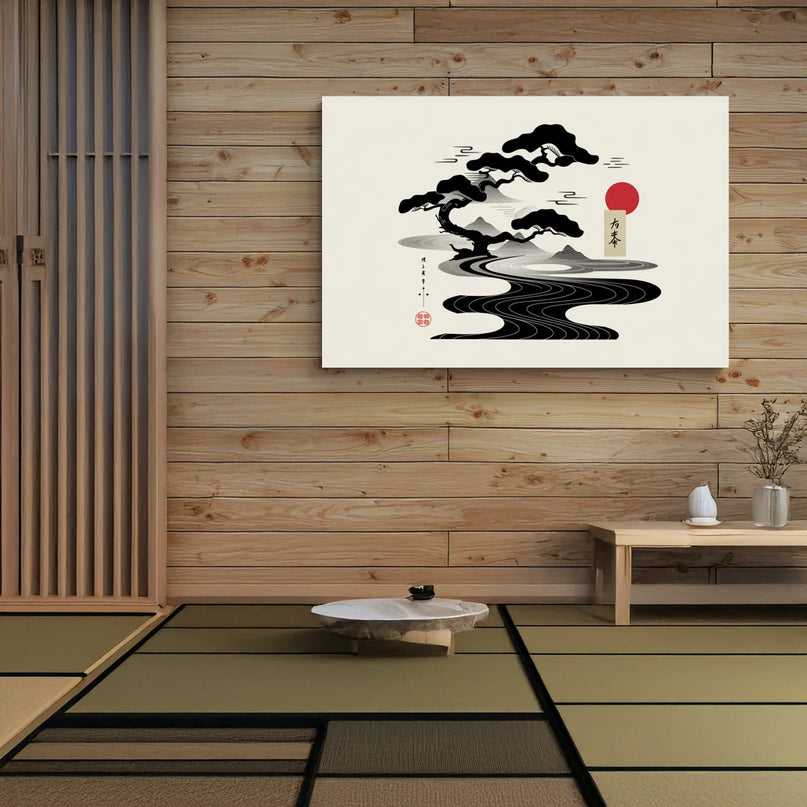 tableau d’art japonais noir et blanc