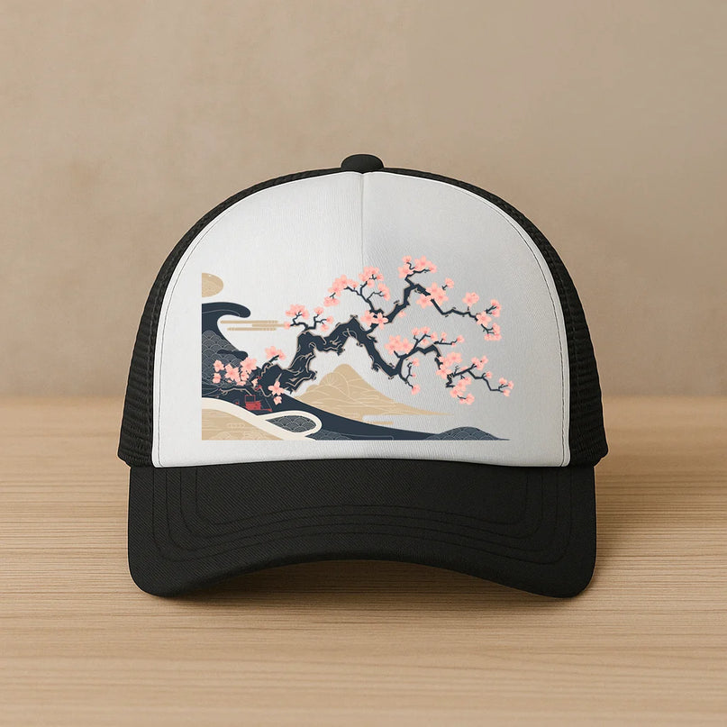 casquette motif japonais floral