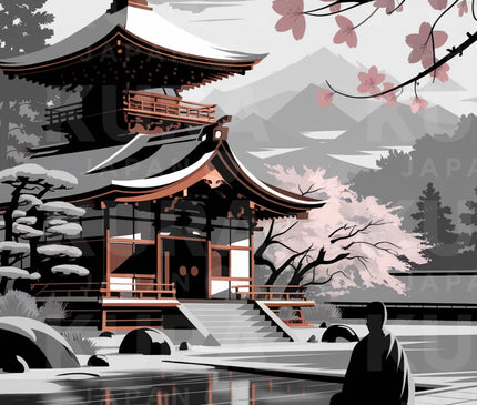 Tableau temple zen noir et blanc 1