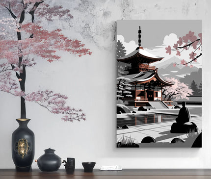 Tableau temple zen noir et blanc 1