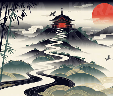 Affiche colline japonaise