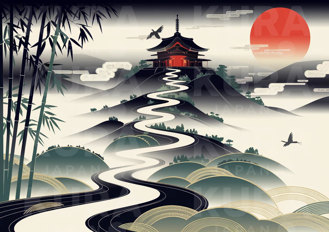 Affiche colline japonaise