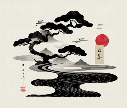 tableau d’art japonais noir et blanc