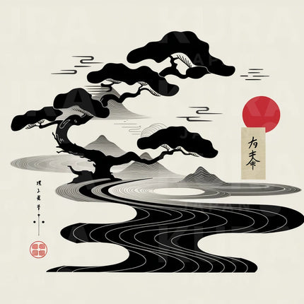 tableau d’art japonais noir et blanc