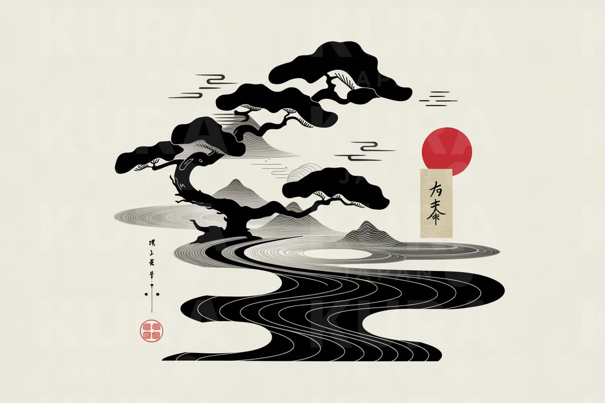 tableau d’art japonais noir et blanc
