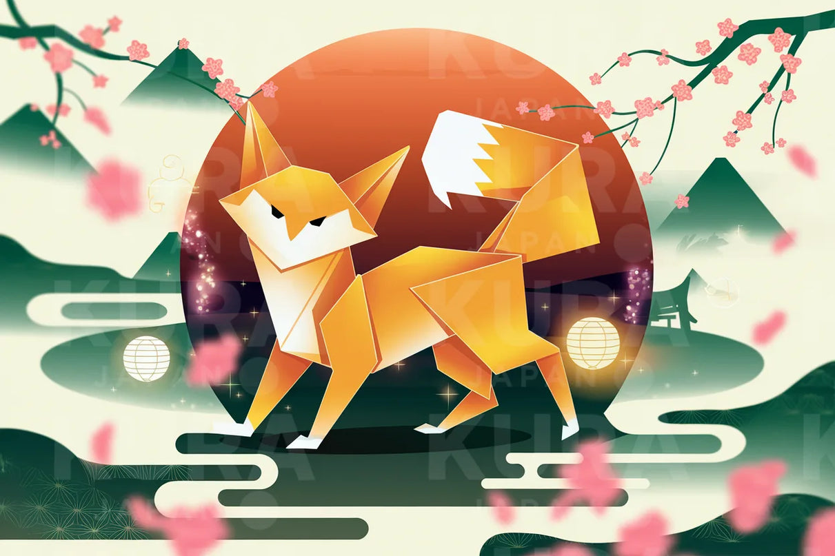 Tableau origami renard kitsune
