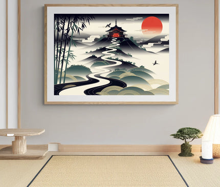 Affiche colline japonaise